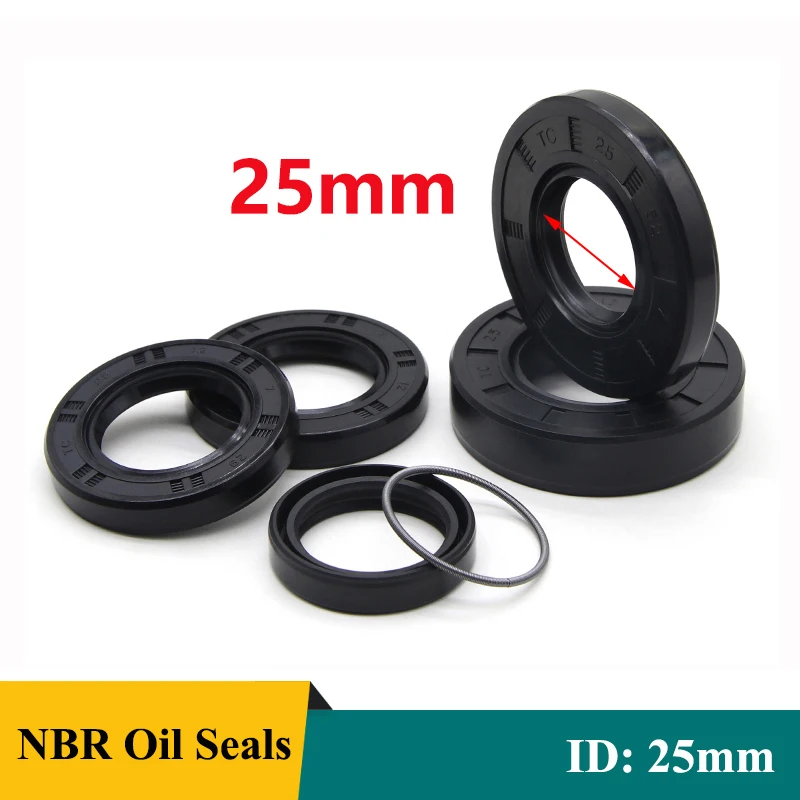 Black NBR Oil Seal ID 25mm TC-25*31/32/34/35/38/40/42/45/50/52/55/60/62*4/5/6/7/8/10/12mm Nitrile Rubber Shaft Double Lip Gasket