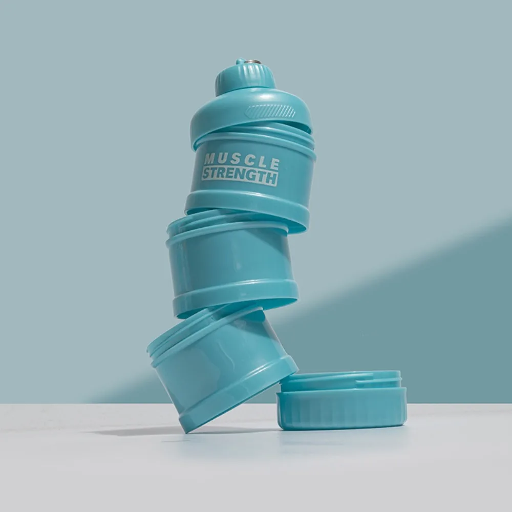 1/2/3-layer Plastic Protein Powder Box Layered Storage Portable Funnel Fitness Supplement Bottle with Mountaineering Buckle