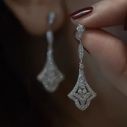 Vintage Dangle Earring Zircon Silver Color Party Wedding Drop Earrings for Women Bridal Promise Jewelry Birthday Gift