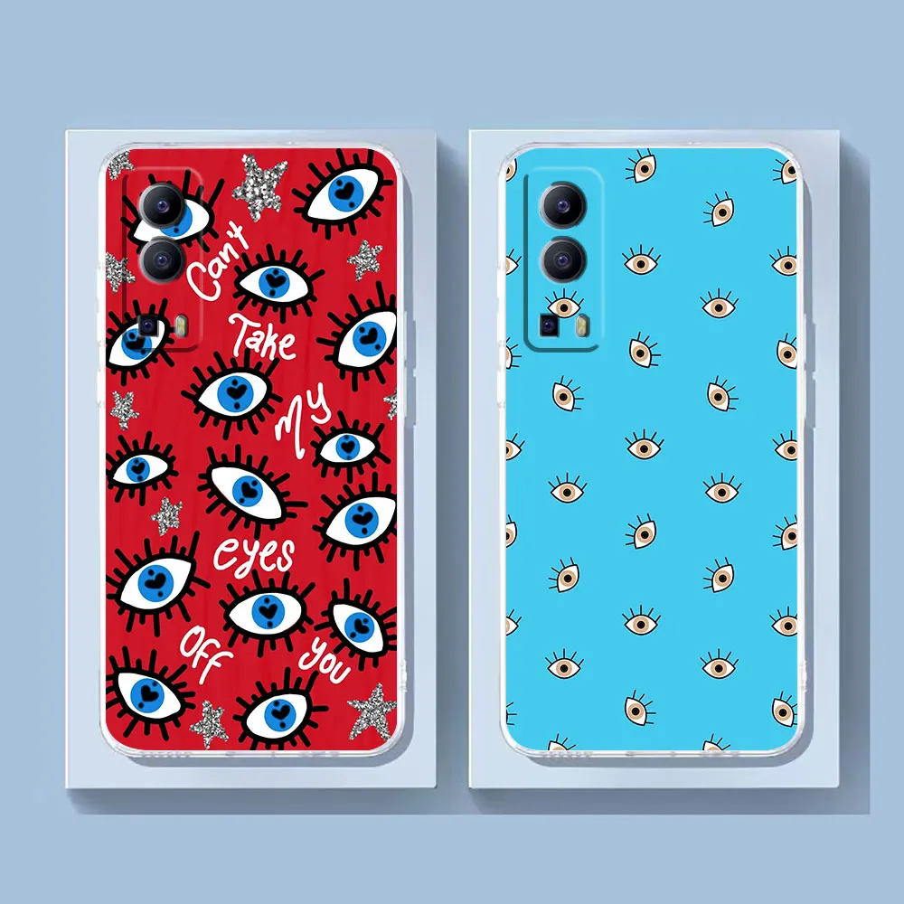 Clear Phone Case For VIVO Y30 Y32 Y33S Y50 Y51S Y52S Y53S Y55S Y66 Y77 Y93 Y95 V20 5G 4G Case Funny Turkish Lucky Blue Evil Eye