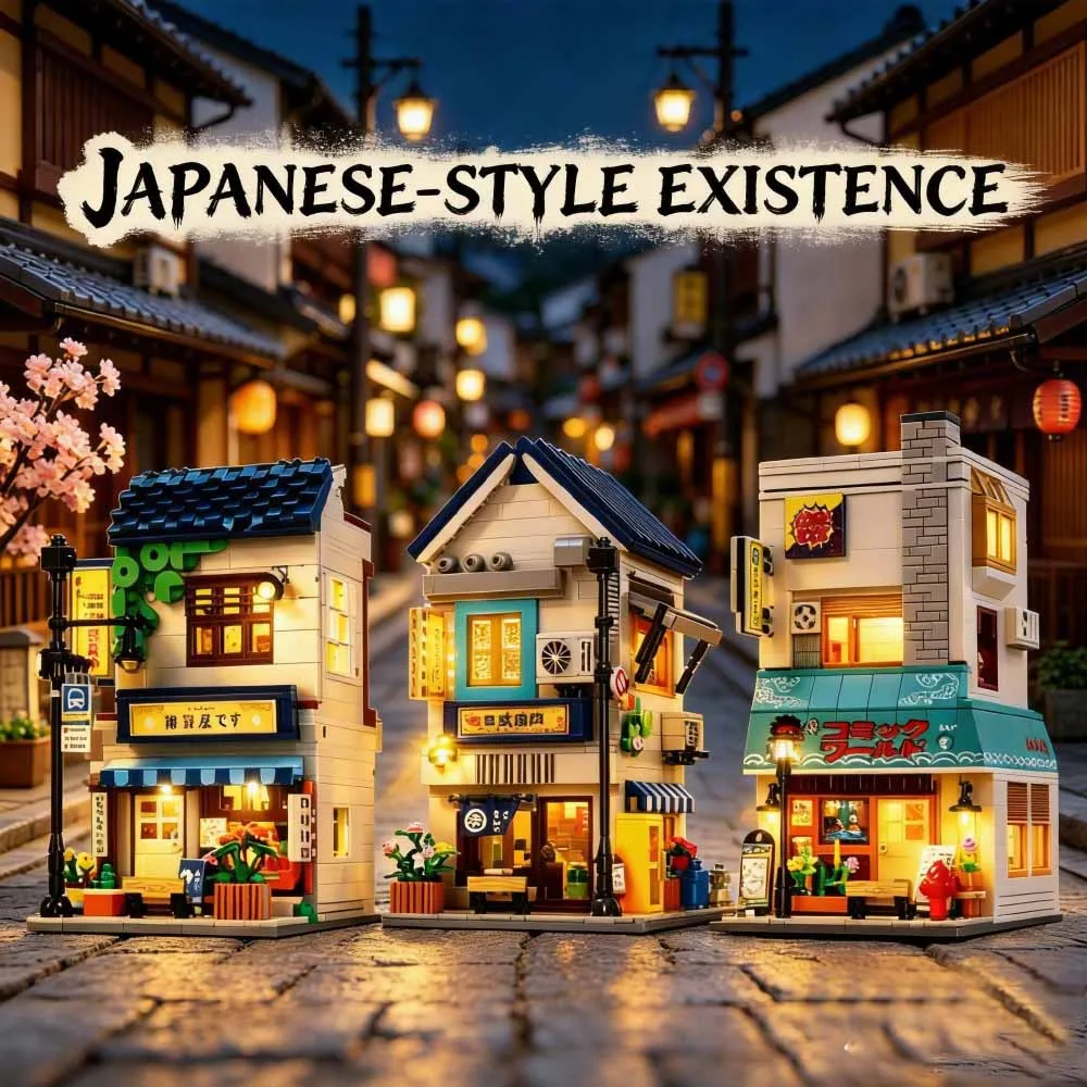 Bloques de construcción de librería, escena de calle japonesa, tienda de comestibles arquitectónica, modelo de ladrillo, restaurante de barbacoa, juguetes para niños, regalos