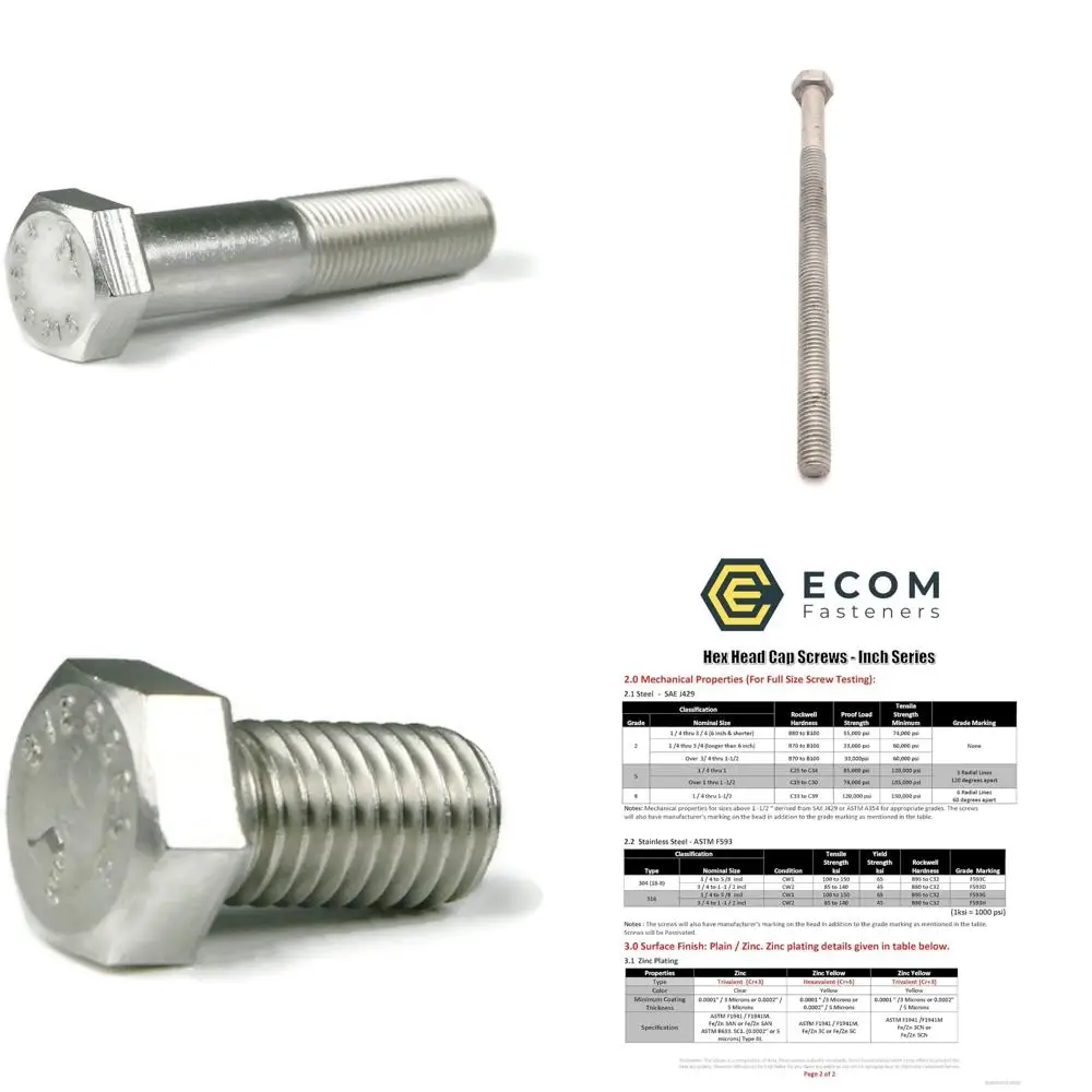 مسامير ذات غطاء سداسي 316 من الفولاذ المقاوم للصدأ 3/8-16 × 4-1/4 خيط خشن ملولب جزئيًا بطول الخيط 1 بوصة، 50 قطعة