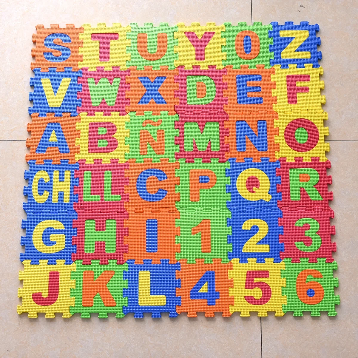 Esteras grandes de espuma EVA para niños, letras del alfabeto español, números, suelo suave, puzle 3D, juguetes educativos, 14cm, 36 unids/lote por