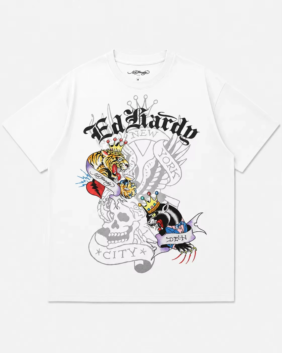 Ed Hardy Crown Tiger Panther Skull New York City Print T Shirt Unisex Loose Oversized Harajuku Streetwear Cotton Summer Graphic