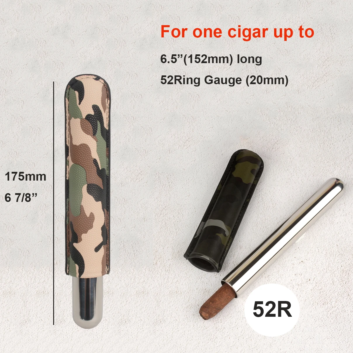 

Leather Cigar Case Travel Case Single Tube Stainless Steel Smoking Accessories for Cuban 6.5" Long Cigars 20mm Holder Christmas