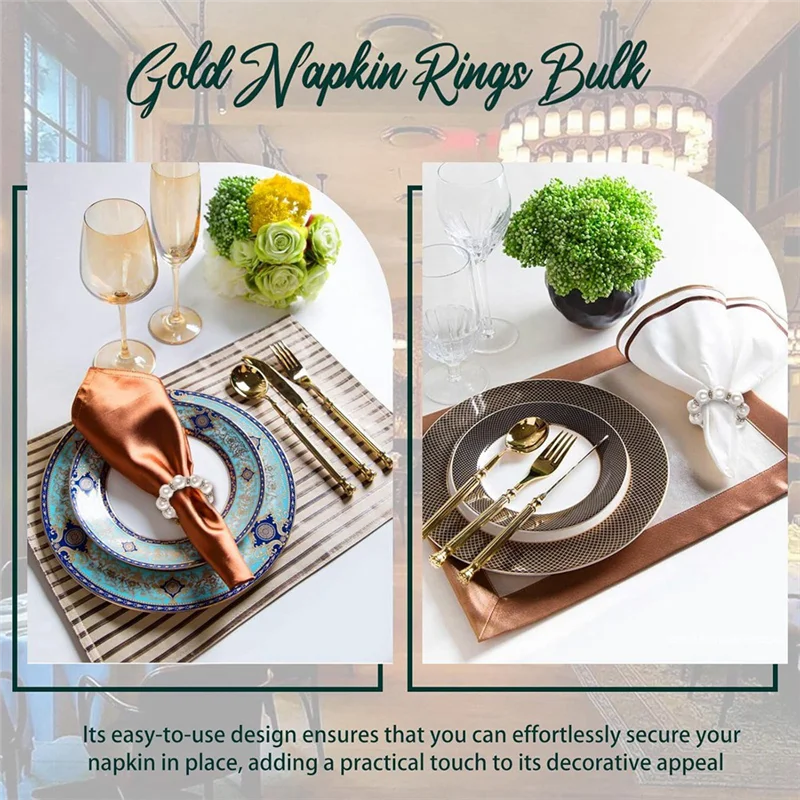 

HGFLE-100Pcs Pearl Napkin Rings Imitation Pearl Beaded Rhinestone Napkin Ring Holder Napkin Rings Serviette Napkin Rings