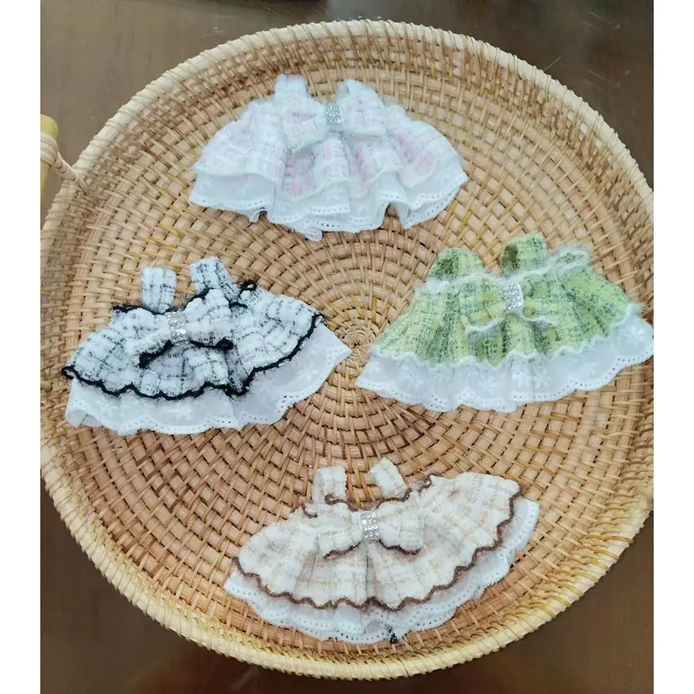 ファッションかわいいチェック柄ドレスレトロドレッシングゲーム弓レースドレス服 DIY 双方向ガールギフトおもちゃ 10-15 センチメートル綿人形