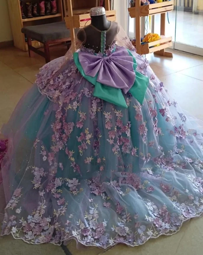 Customized  Mini Quinceanera Dresses Mexican Prom Dresses Tulle Floral Girls Gowns Wedding Pageant Dresses Kids Baby