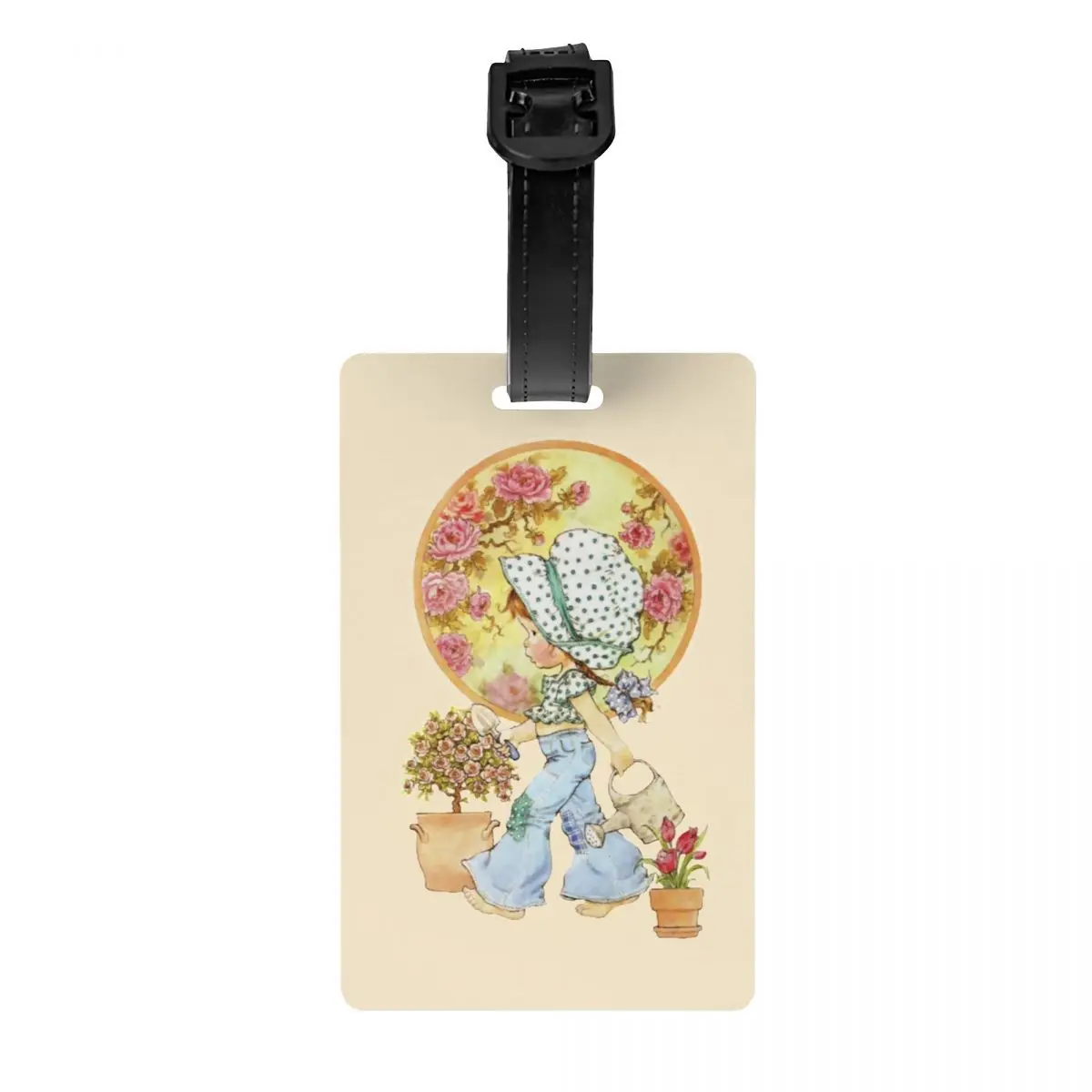 Custom Kawaii Sarah Kay Luggage Tag for Suitcases Cute Girl Roses And Watering Baggage Tags Privacy Cover Name ID Card