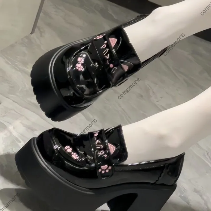 Women's Zapatos Lolita Cat Paw Platform Loafers Female Chunky Block Heel Mary Jane Shoes Cute Girls Cosplay Pumps Size 35-40