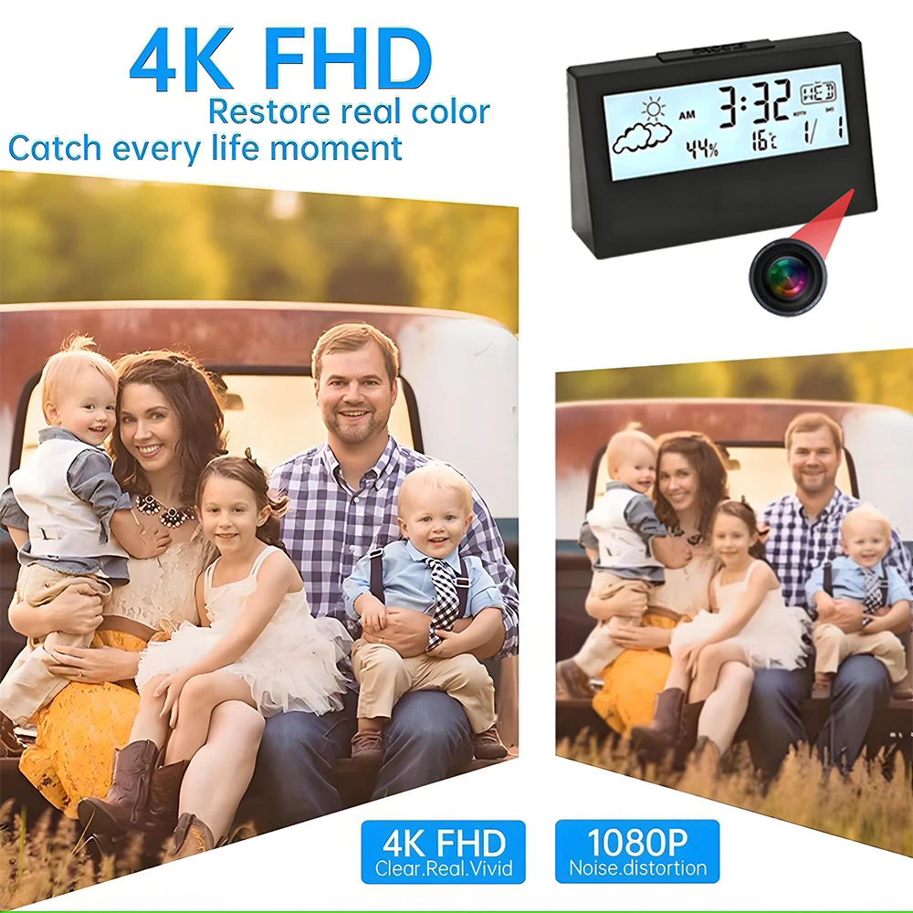 4K Mini WiFi Clock Wireless Camera, Supports Remote Viewing, Motion Detection, Loop Storage, Home Nanny Style 4KHD Camera view 2