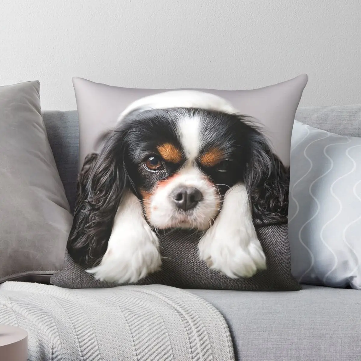Cavalier King Charles Spaniel Square Pillowcase Polyester Linen Velvet Printed Zip Decorative Pillow Case Home Cushion Cover