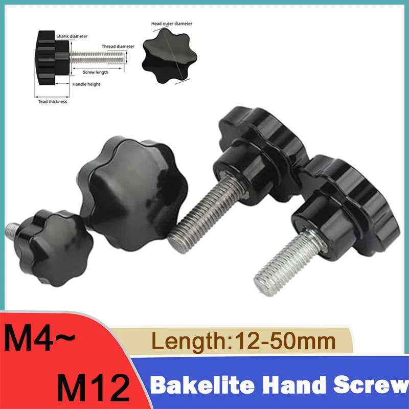 1/2Pcs Star-shaped Bakelite Handle Screw Thread Clamping Handle Bolt M4 M6 M8 M10 M12  High Temperature Resistance