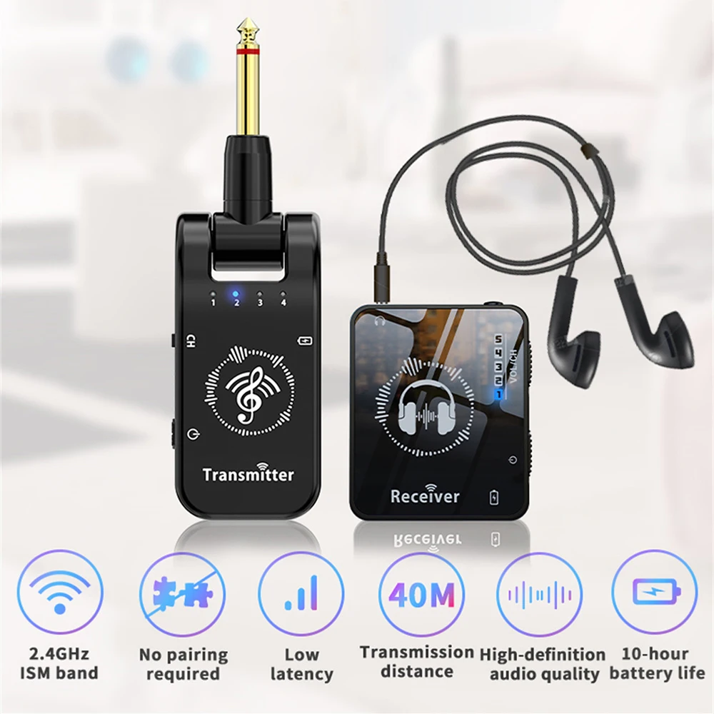 2.4GHz Wireless Ear Control System Transmitter Receiver  Stereo Sound 40m Range Wireless Transmission Headphones With Cable