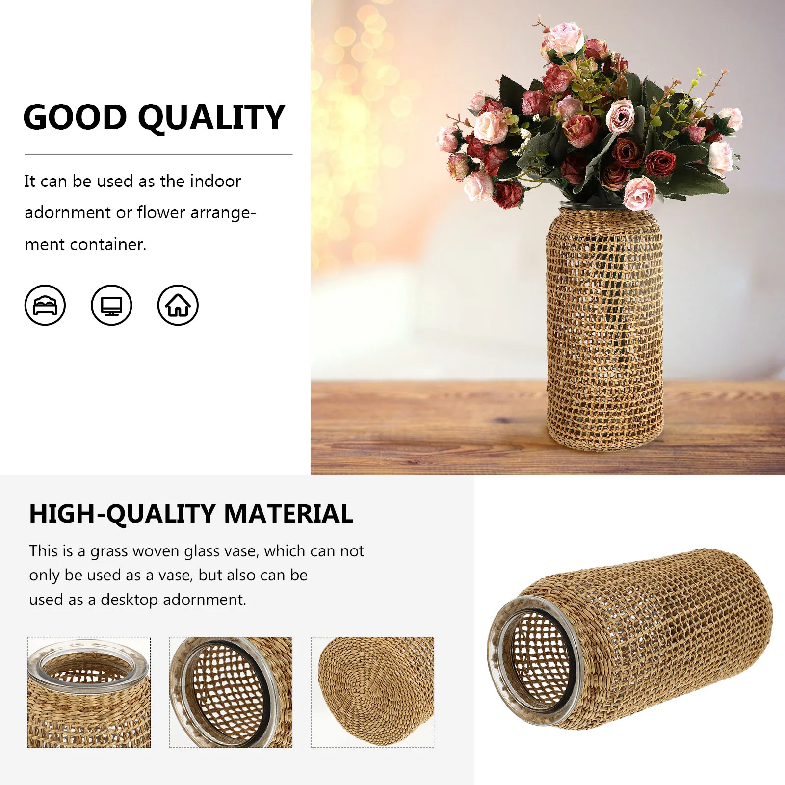

Large Mouth Decorative Woven Decorative Glass Vase for Home Vase Adornment Adornment Flower Vessel nament Single Piece