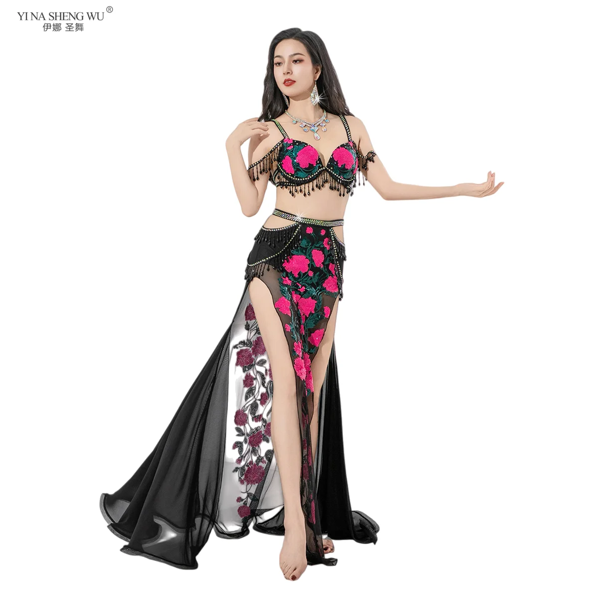

New Belly Dance Performance Costume with Sequins, Embroidered Crystal Beads Professionally Group Performance Costumes