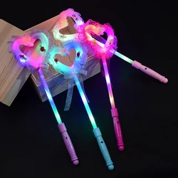 5pcs Luminous Flashing Led Scepter Toy Novelty Heart Multi Color Stick Lighting Princess Wand Party Light Up