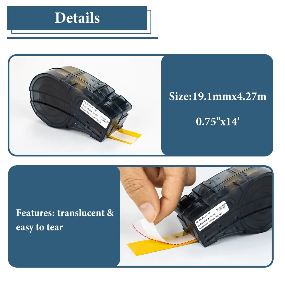 5 Pack Compatible for Brady M21-750-427 Self-Laminating Vinyl Wire Cable Label Tape Replace for Bardy BMP21 PLUS Label Machine