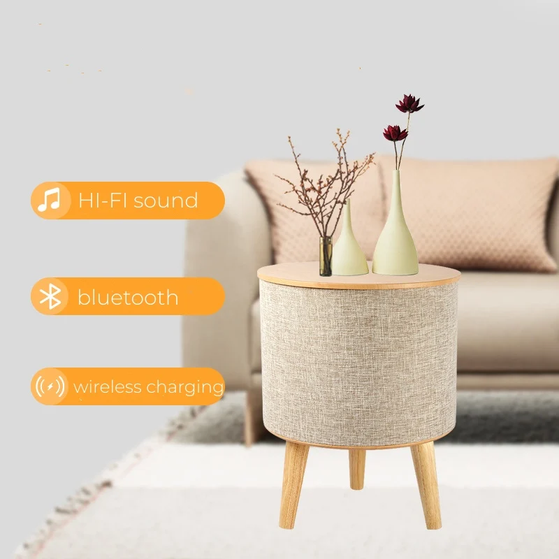 Creative Round Intelligent Side Table Stereo Sound Tea Table Wooden Coffee Table with Wireless Charging Modern Side Table