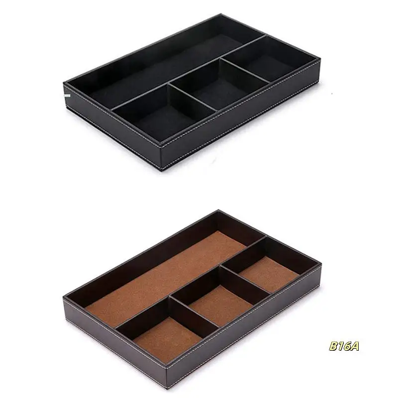 

4X 4 Slots Desk Drawer Organizer, Pu Leather Drawer Storage Organizer Divider For Office Desk Supplies Value(Black)