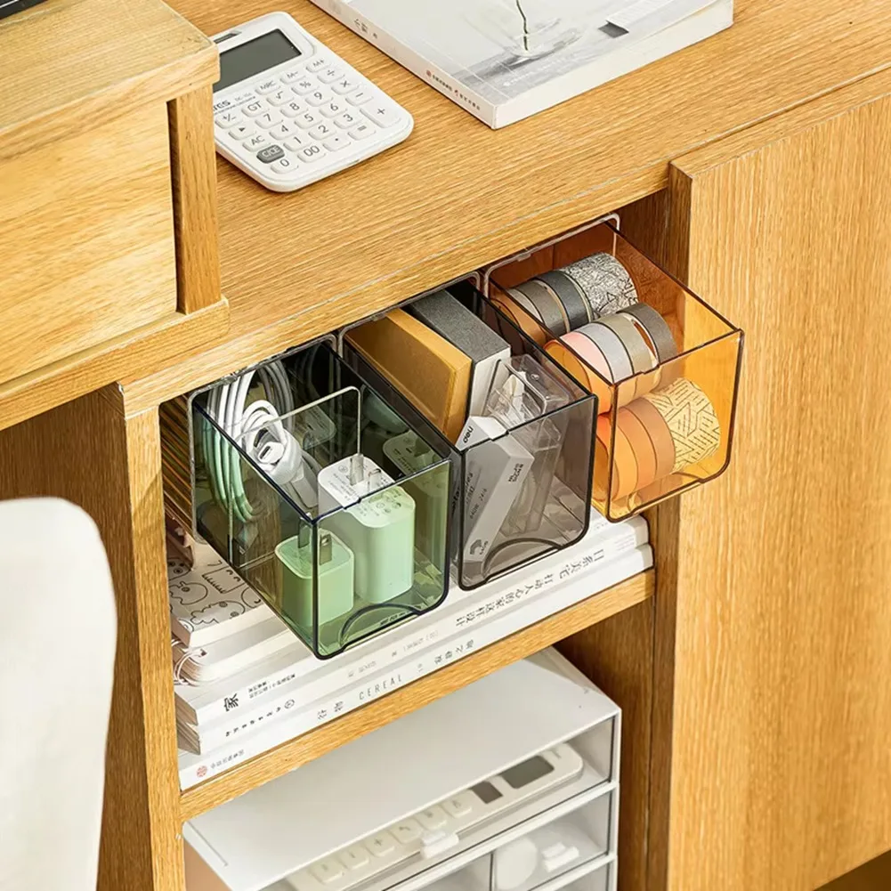 A78I Wall-Mounted Cotton Pad and Swab Organizer Box, Punch-Free Transparent Plastic Cosmetic Storage Container with Drawer C