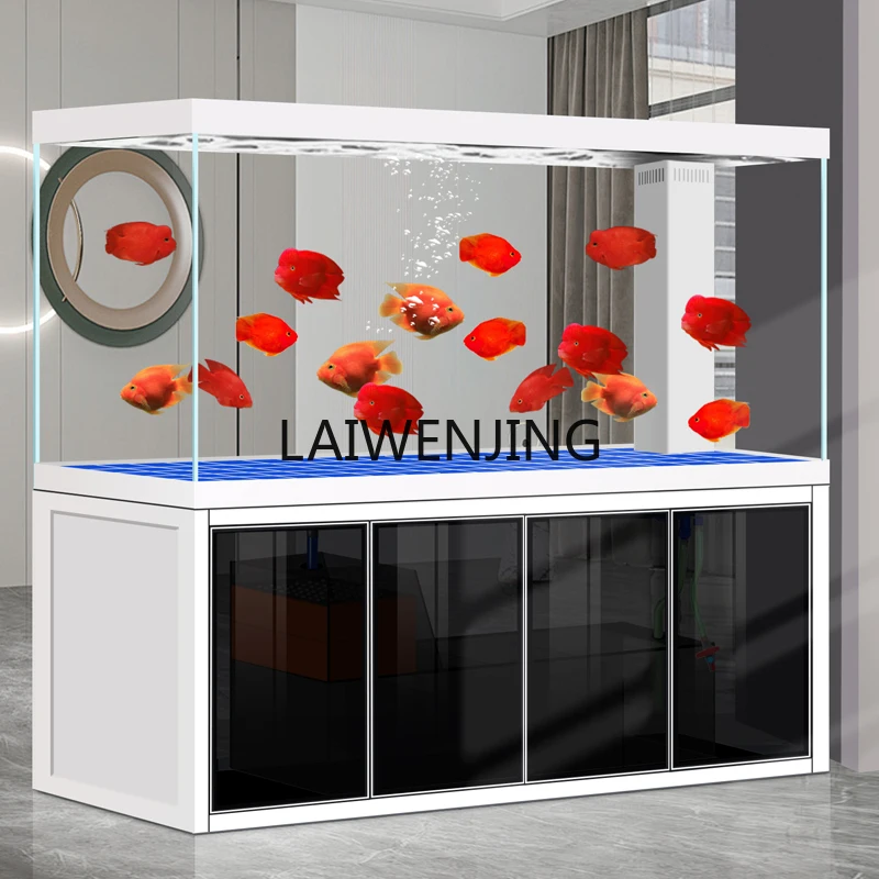 

HLZ large ecological arowana tank ultra-white glass bottom filter goldfish tank living room home