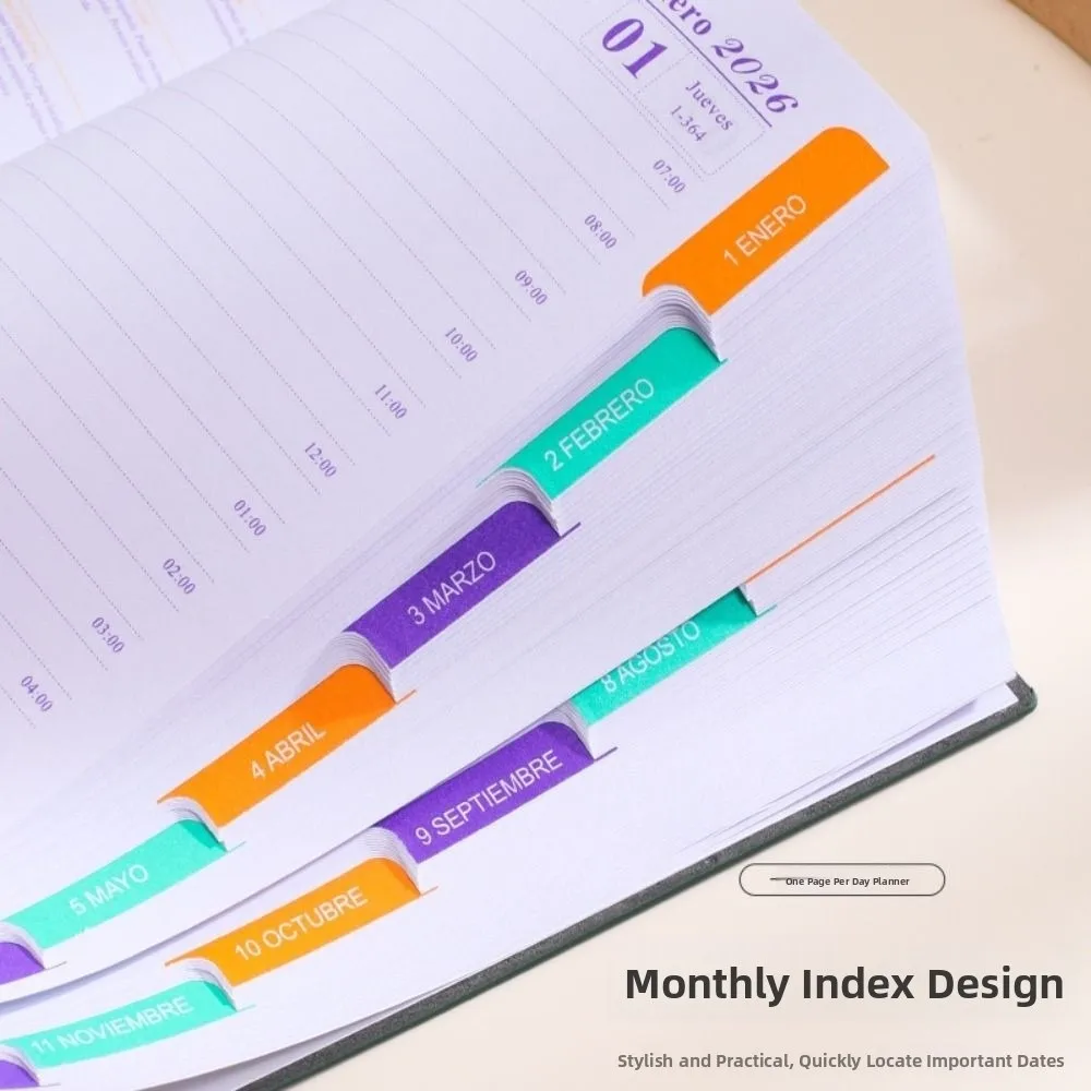 English 2026 Schedule Planner Notepad 12 Months Wear-resistant 365 Days Efficiency Notebook Bookmark Thick Paper