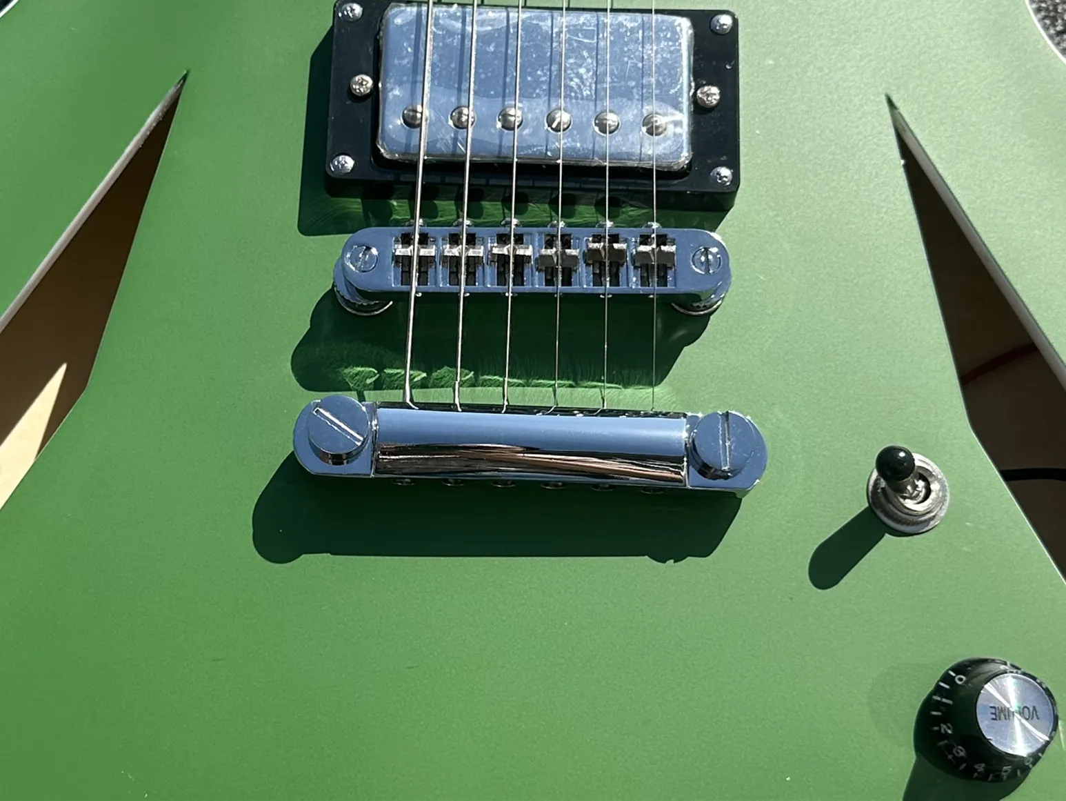 

Full hollow 335, matte green, silver accessory, customized fingerboard, signed, lightning package