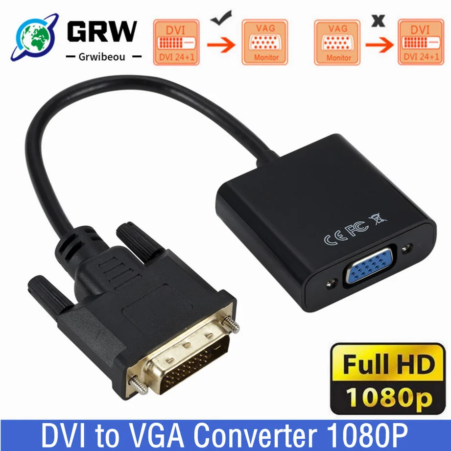 Grwibeou DVI do VGA Adapter męski do VGA HD 1080P DVI-D Adapter żeński kabel konwertera od 25 do 15 pinów do monitora komputer stancjonarny