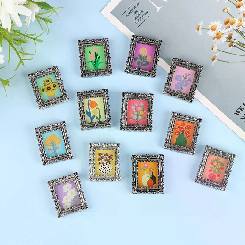 2 قطعة دمية صغيرة مصغرة 1:12 الإطار العتيقة ماني الإطار النفط اللوحة Diy بها بنفسك دمية ديكورات منزلية اكسسوارات