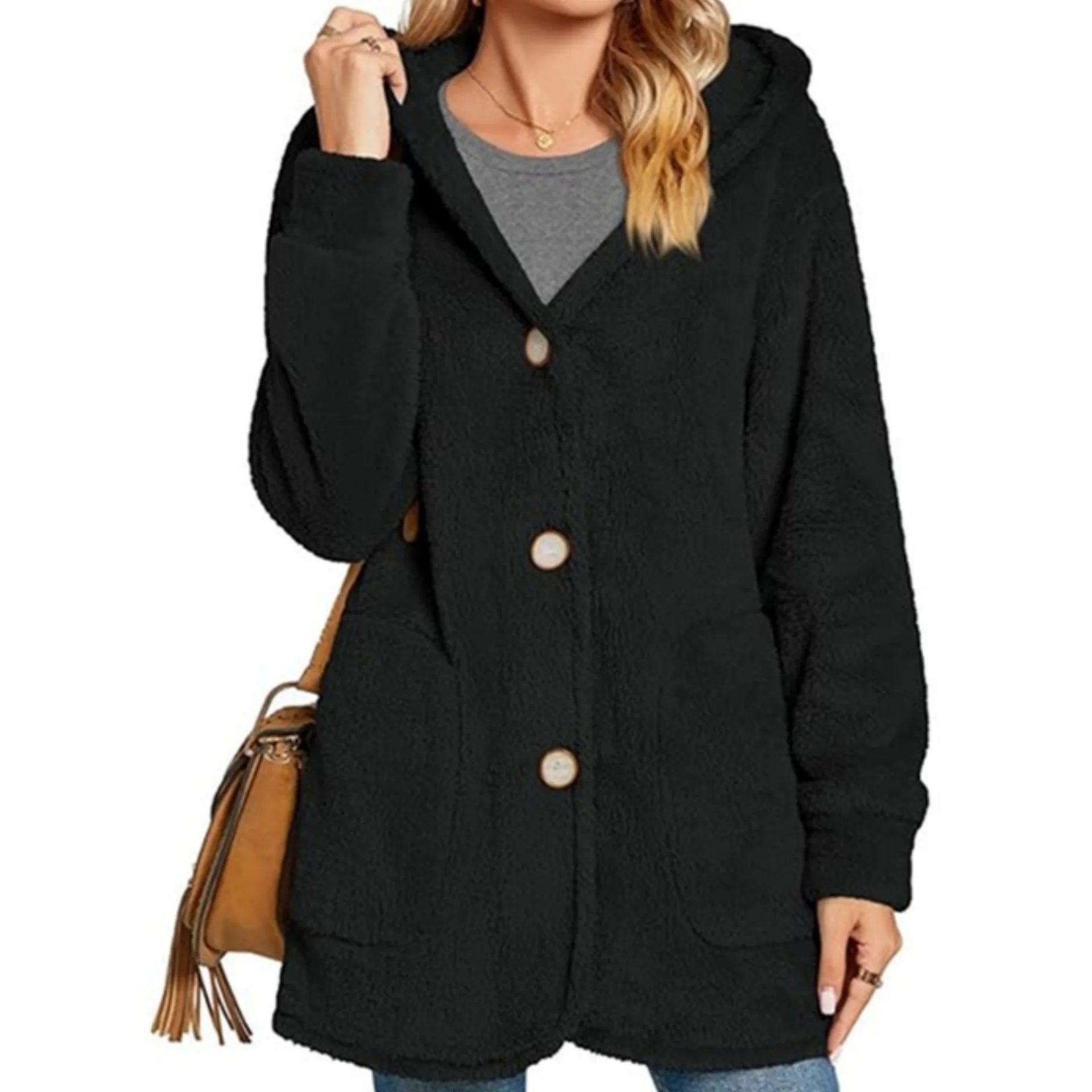 

2025 европейско-американская новая модная женская элегантная повседневная модная свободная однотонная однобортная куртка с капюшоном, женская одежда