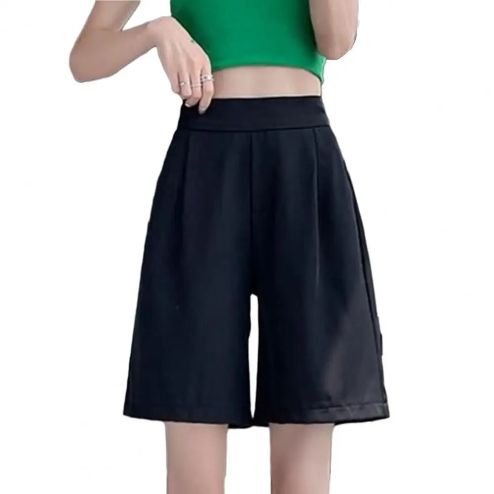 Women Summer Shorts A-line Loose Elastic High Waist Women Shorts Straight Casual Thin Knee Length Pants