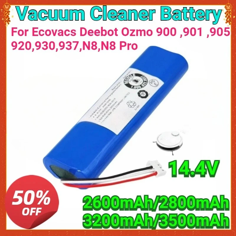 

For Ecovacs Deebot Ozmo 900,901,905,920,930,937,N8,N8 Pro Li-ION 14.4V Robot Vacuum Cleaner Battery Replacement Battery 2600mAh