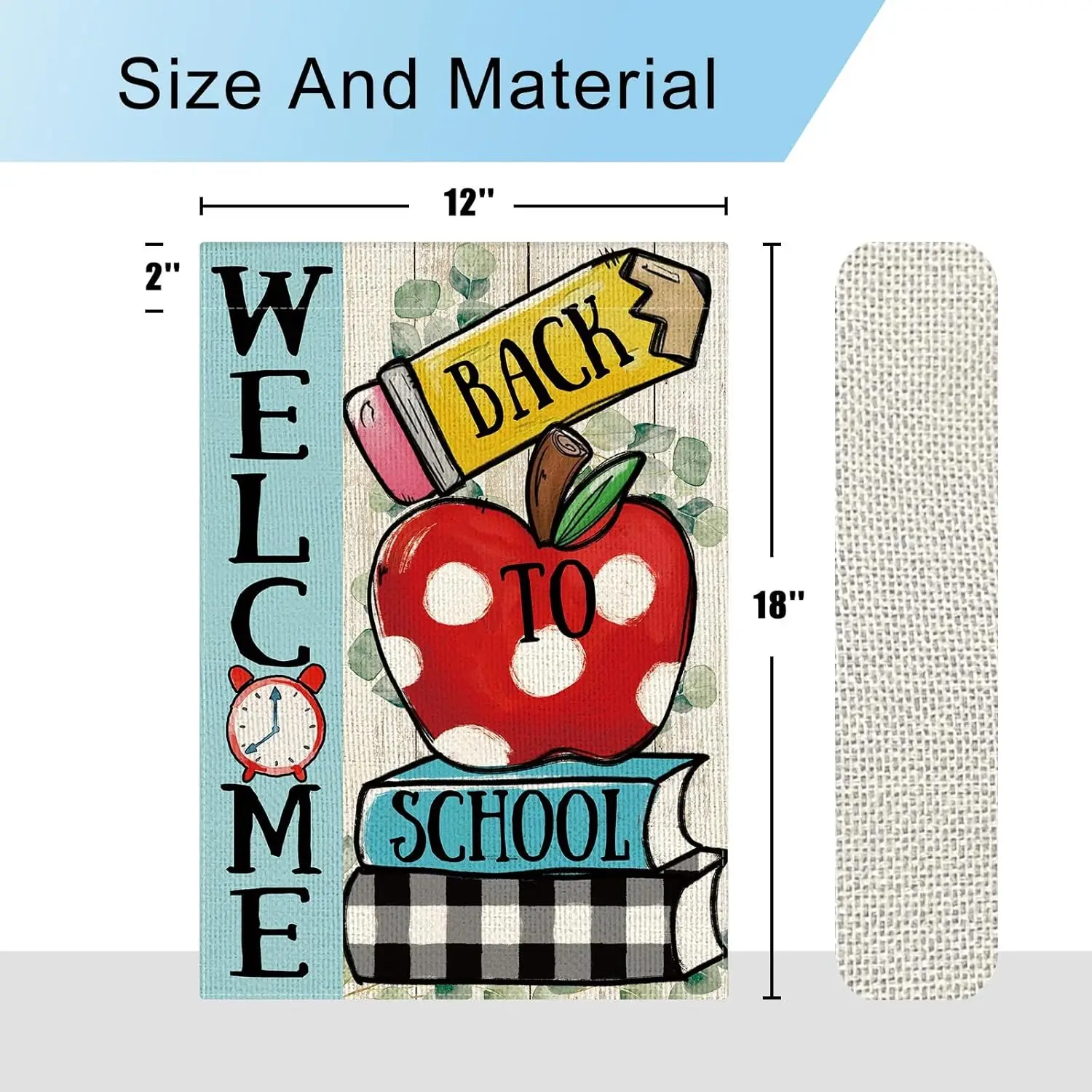 DLZDN العودة إلى المدرسة حديقة العلم أبل كتاب المدرسة اليوم الأول حديقة العلم 12x18 بوصة عمودي مزدوج الوجهين ريفي ترحيب بعيدا FFI