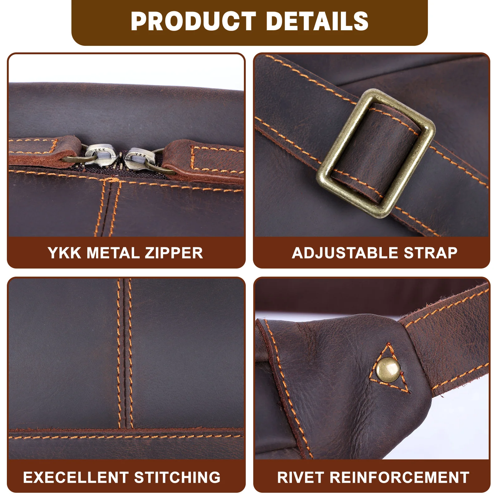 S.worker Vintage-Umhängetasche aus echtem Leder für Herren, große Kapazität, Brusttasche aus Vollnarbenleder, 14-Zoll-Crossbody-Tagesrucksack – Detail 7