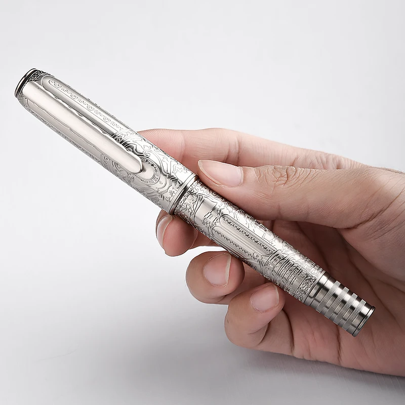 LT Hongdian 100 Full Copper Wire Drawing Fountain Pen Large Capacity Piston Inking High-End Office Men Writing Pen For Gift