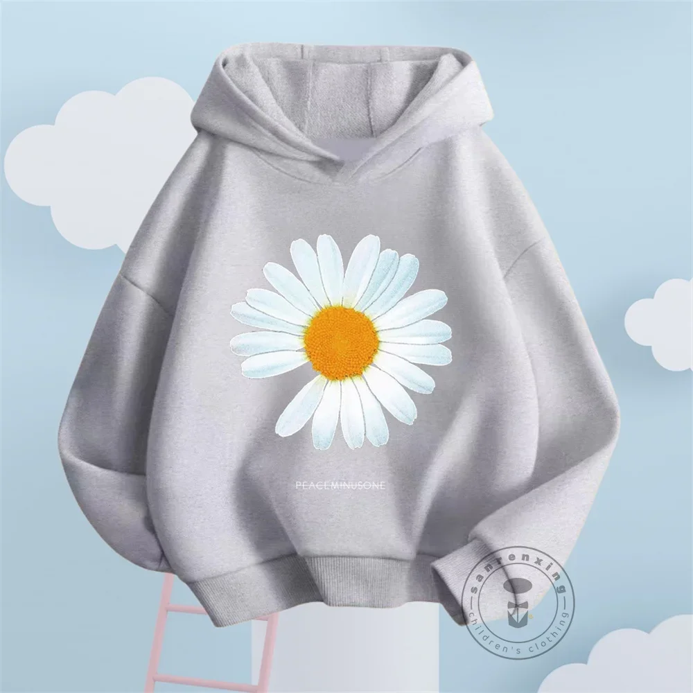 New Fall 2024 Boys Girls Cotton GD Daisy Floral PEACEMINUSONE Graphic Print Basic Trend Fashion Korean Sweatshirt Harajuku