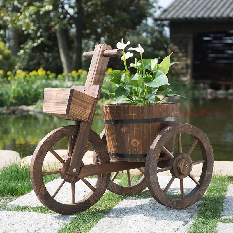 

Outdoor balcony solid wood flower box carbonized multi-layer wooden flower pot frame anti-corrosion wood garden decoration creat