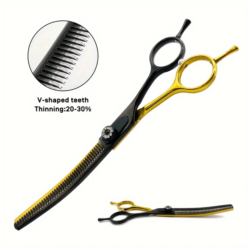 7.0 Inch Pet Curved Thinning Scissors dog Curved Chunking Scissors kit for pet Grooming