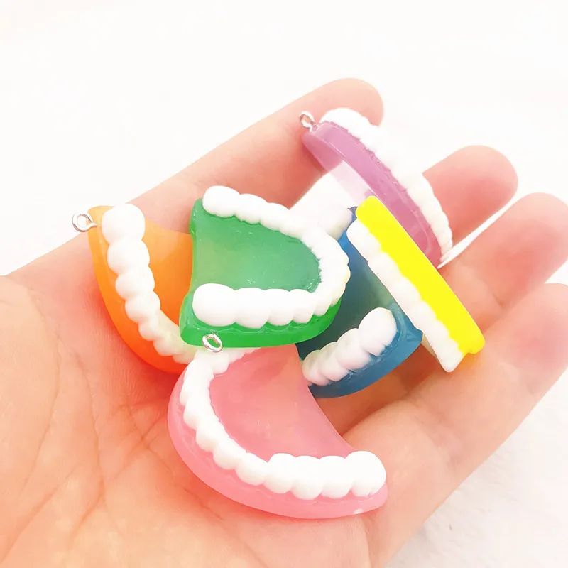 6pcs 30*46mm Resin Teeth Charm False Tooth Drop Charms Fit Keychain Necklace Earrings DIY Jewelry Making Accessories