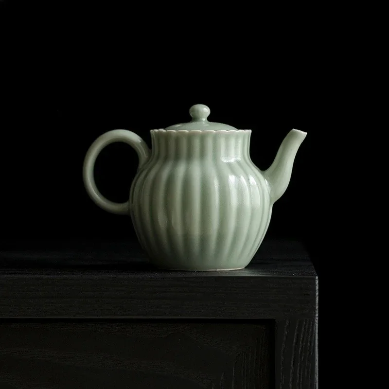 130ML Douqing Ru Glaze Tendon Pattern Chrysanthemum Teapot Kung Fu TeaSet Literati Ball Hole Filter Ceramic Hand-held Small Pot