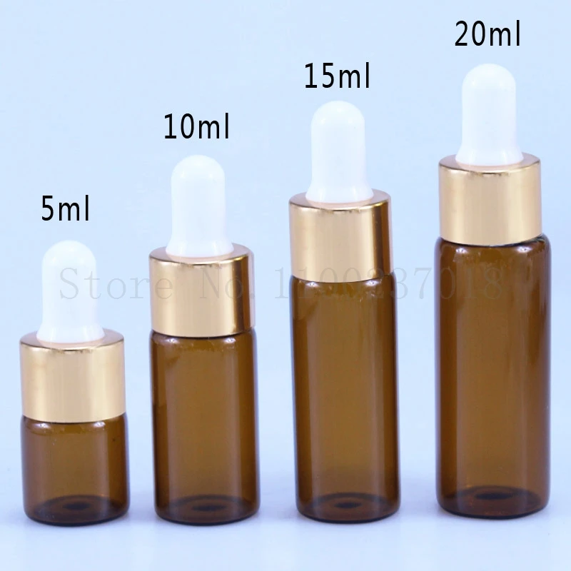 5 10 15 20mL Amber Brown Glass Dropper Bottle Jars Vials With Pipette For Cosmetic Perfume Essential Oil Bottles