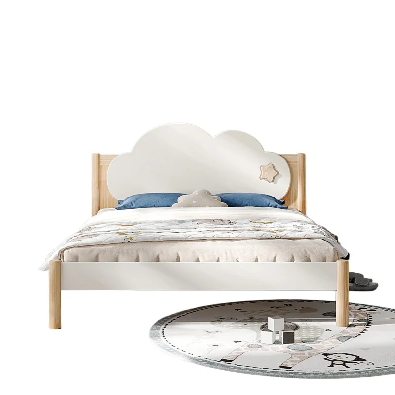 

Log wind children's bed Solid wood girl princess small apartment storage youth cloud single bed