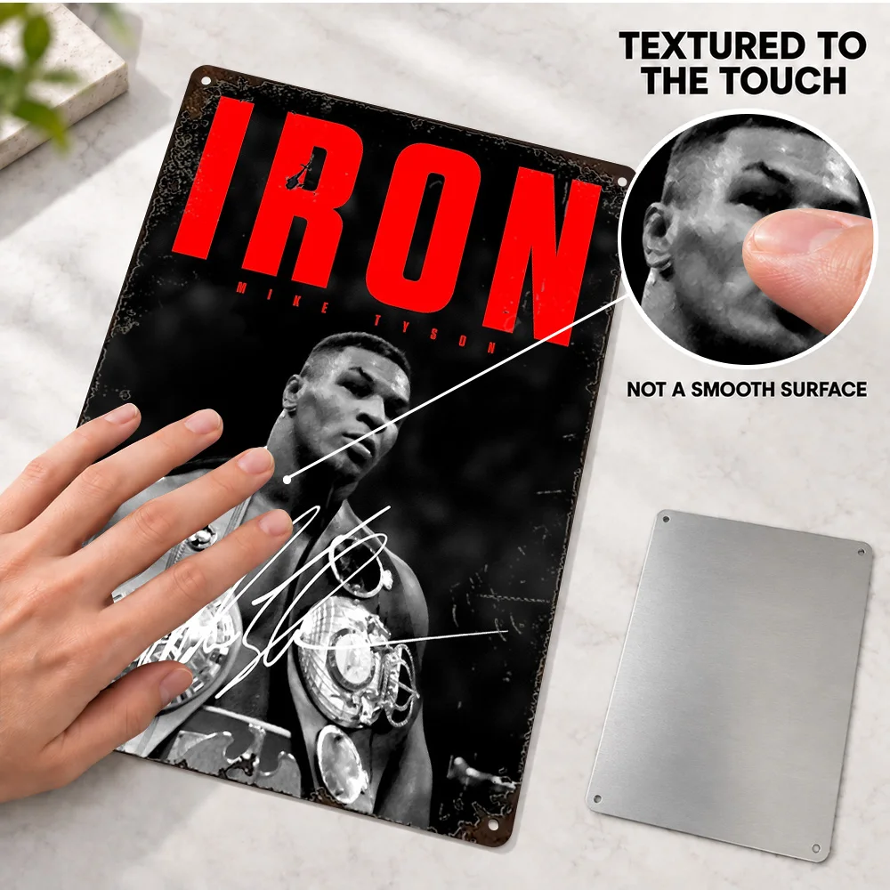 Mike Tyson Championship Belts Printed Poster Customized Aluminum Metal Sign Gold Plates Black Straps Wall Art For Fitness Studio