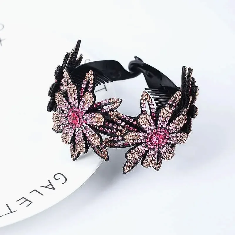 머리핀 Fashion Crystal Rhinestone Hairpin Bun Hair Claw Clips Ponytail Buckle Hair Clip Expand Hair Accessories for Women Barrettes