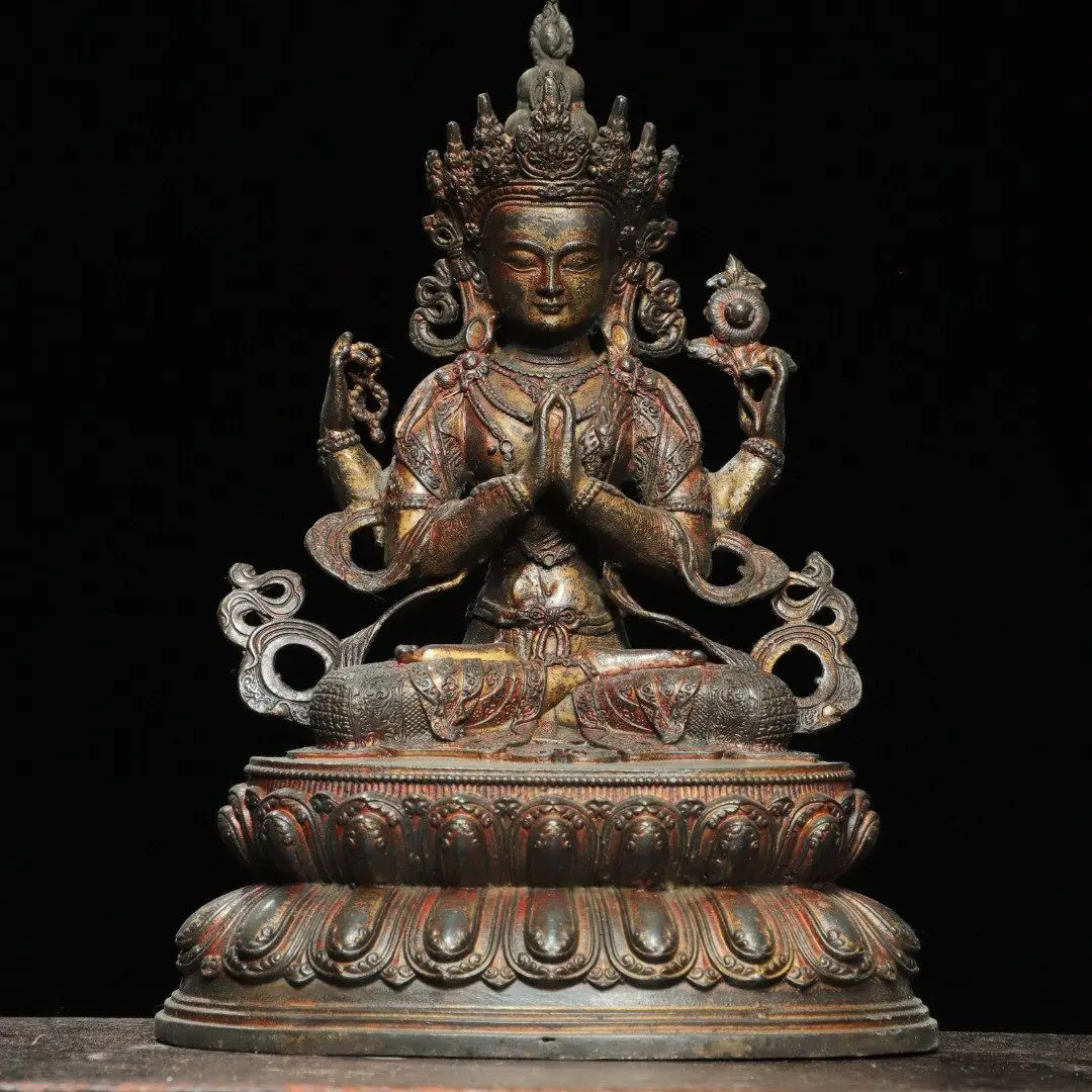 Tibetan Buddhism guardian deity four armed Guanyin Bodhisattva Buddha statue Esoteric home Buddhist hall enshrined ornaments