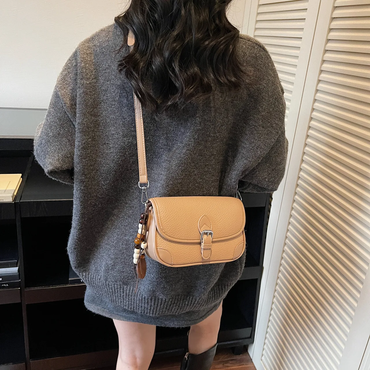 Women's New Winter Korean-Style Color-Block Small Square Bag - Dual-Strap Trendy Textured Shoulder Crossbody Bag