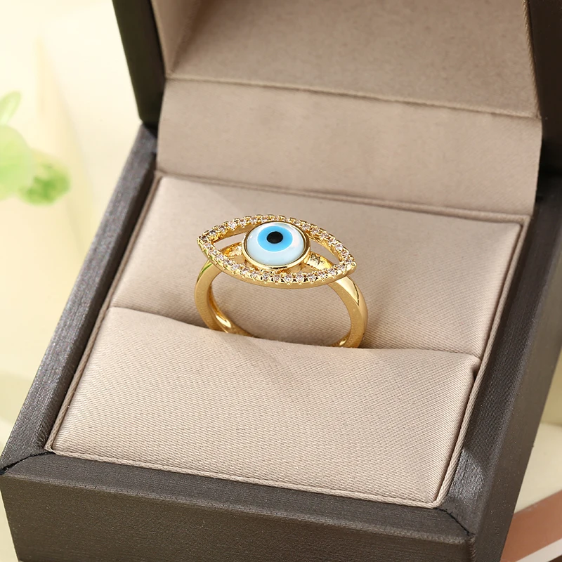 2022 New Stainless Steel Lucky Blue Devil\'s Eye Ring For Women Charm Women Adjustable Shell Finger Ring Luxury CZ Jewelry Gift