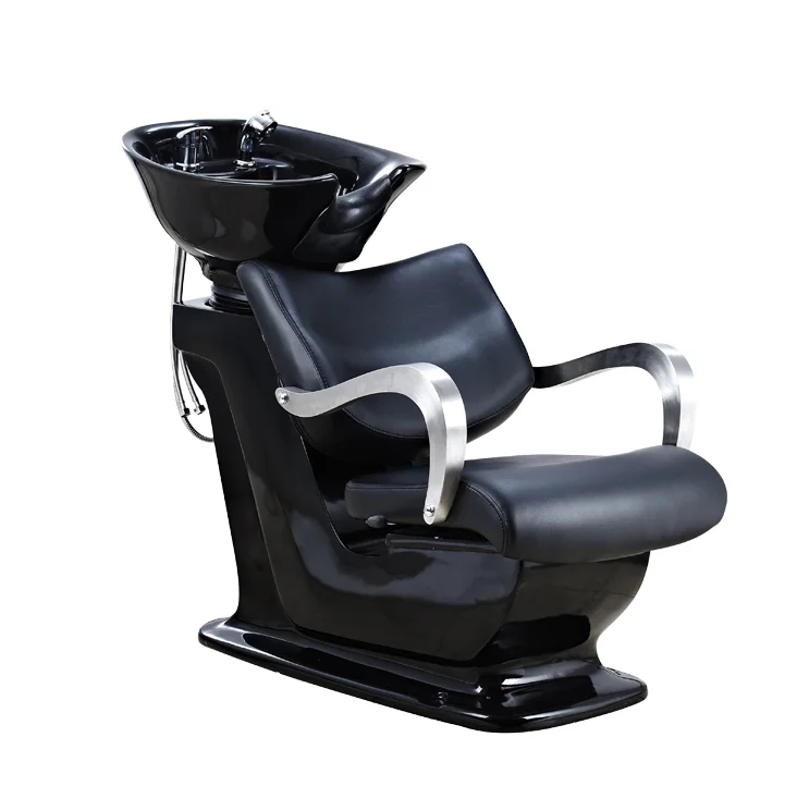 Synthetic Leather Reclining Backwash Shampoo Chair With Pedestal Basin For Barbershop And Hotel Featuring Massage Feature