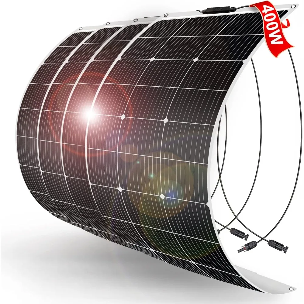 Flexible Solar Panel 4x100w(400w) Semi-Flexible Bendable 12V Monocrystalline Off-Grid for RV Boat Cabin Van Car